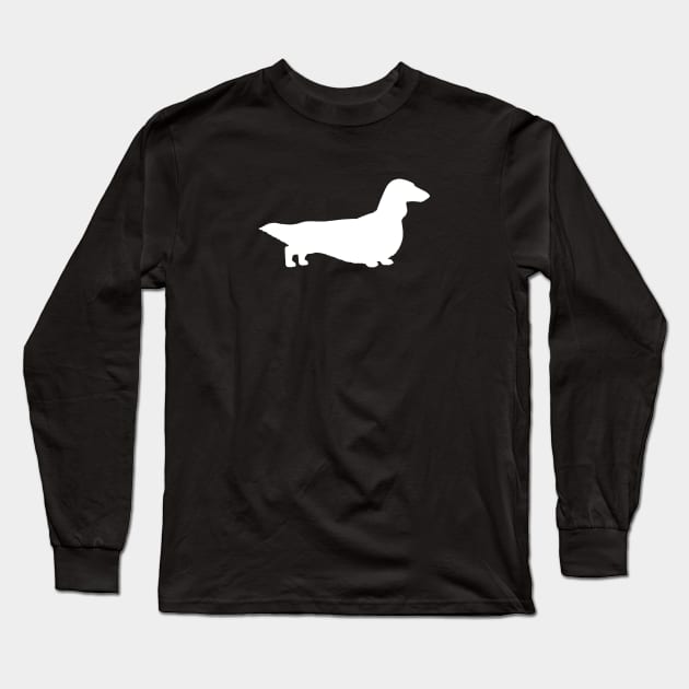 White Long Haired Dachshund Dog Breed Silhouette Long Sleeve T-Shirt by Coffee Squirrel